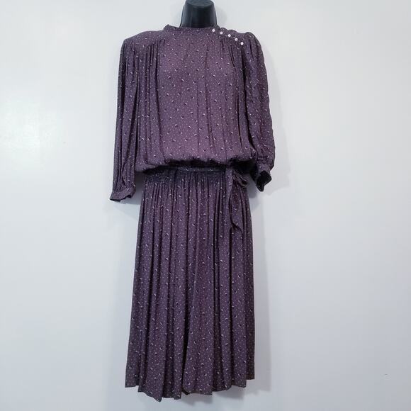 Vintage 70's 80's Dress Nicole Miller Pleated Printed High Neck - Picture 1 of 13